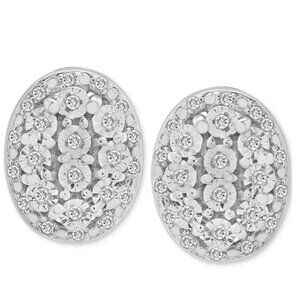 Diamond Oval Halo Cluster Earrings – Sterling Silver NWT